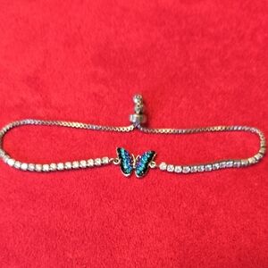 Silver Bracelet with Blue and Purple Butterfly
